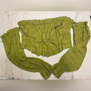 SHEIN Green Plaid Off-Shoulder Crop Top